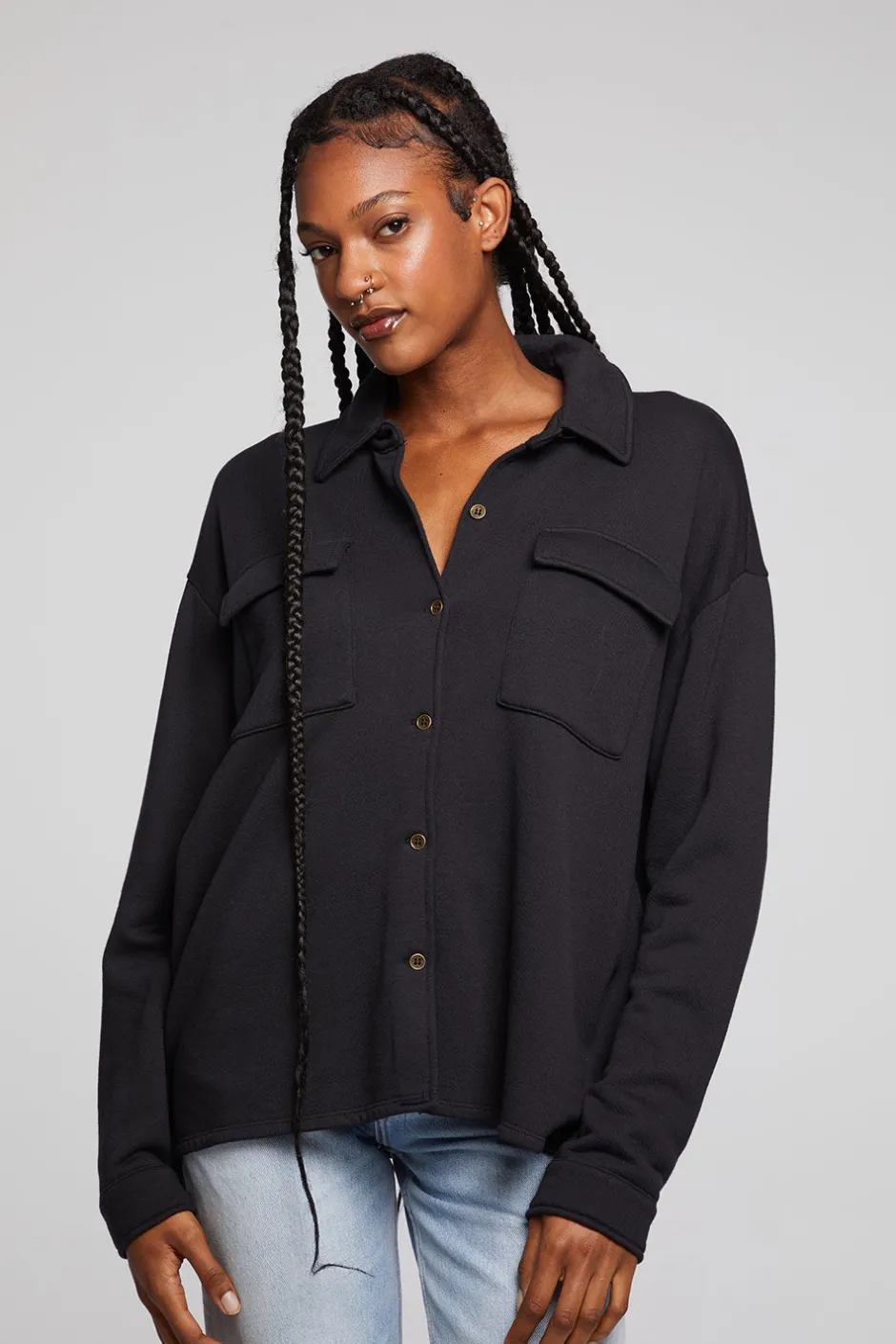 Women Chaser Brand Hyde Licorice Button Down
