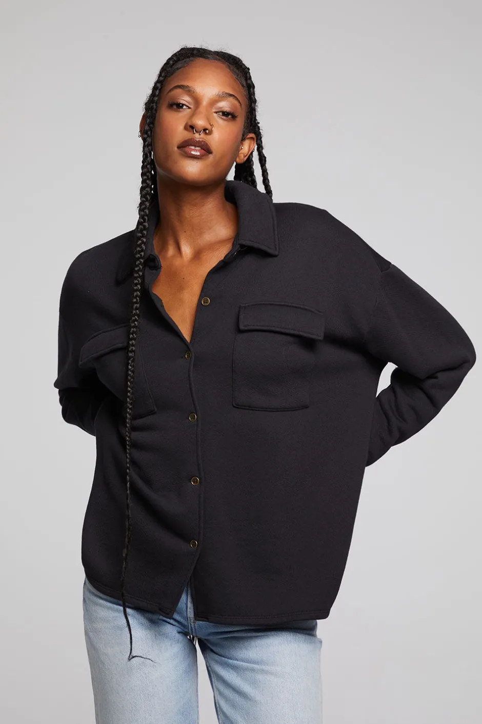 Women Chaser Brand Hyde Licorice Button Down