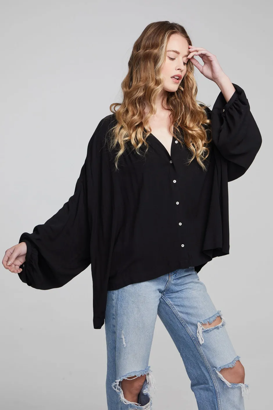 Women Chaser Brand Idol Shadow Black Blouse