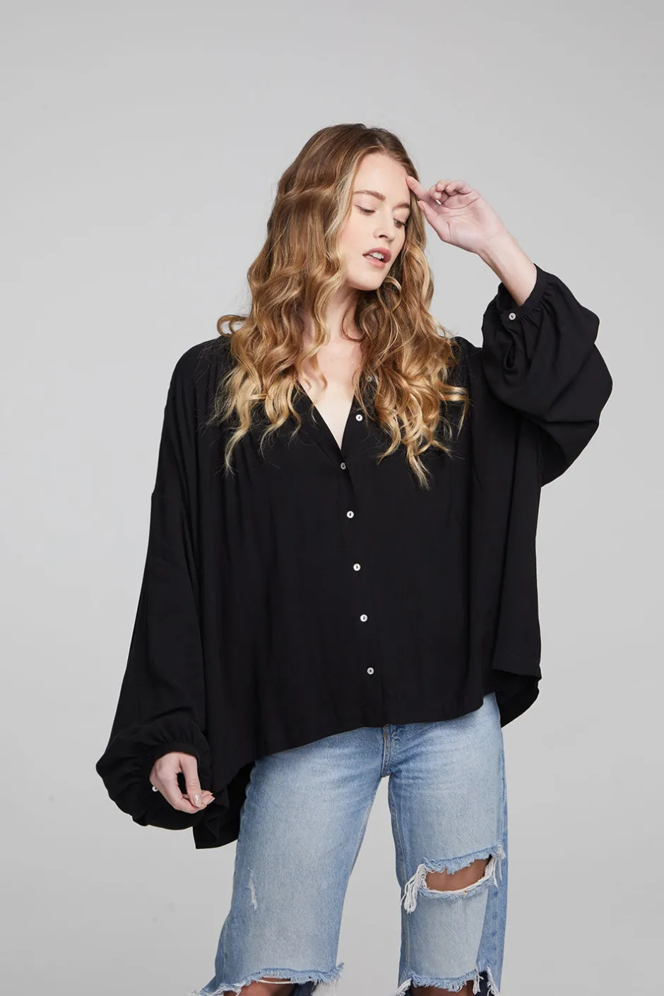 Women Chaser Brand Idol Shadow Black Blouse