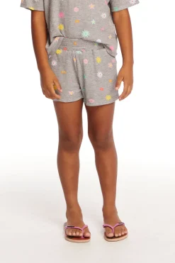 Kids Chaser Brand Jade Embroidered Flowers Waffle Knit Girls Short