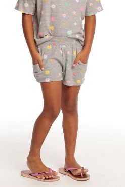 Kids Chaser Brand Jade Embroidered Flowers Waffle Knit Girls Short