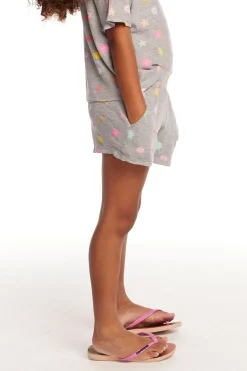 Kids Chaser Brand Jade Embroidered Flowers Waffle Knit Girls Short