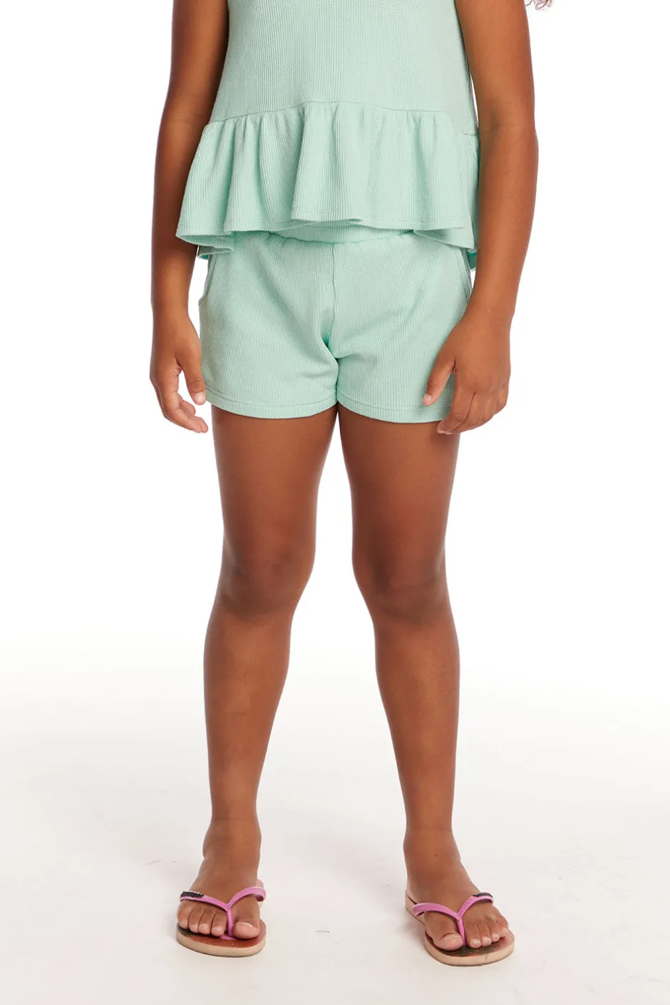 Kids Chaser Brand Jade Spring Bud Waffle Knit Girls Short