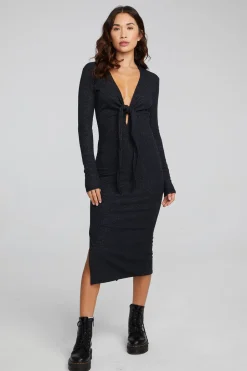 Women Chaser Brand Jenn Shadow Black Midi Dress