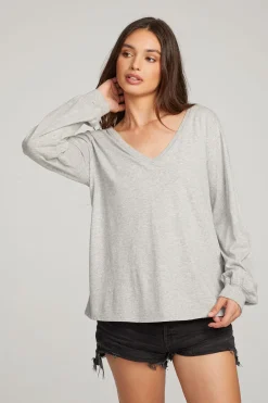 Women Chaser Brand Kara Heather Grey Long Sleeve