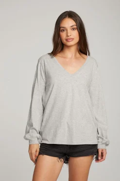 Women Chaser Brand Kara Heather Grey Long Sleeve
