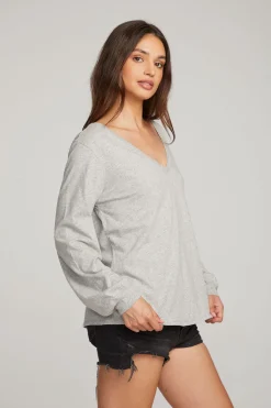 Women Chaser Brand Kara Heather Grey Long Sleeve