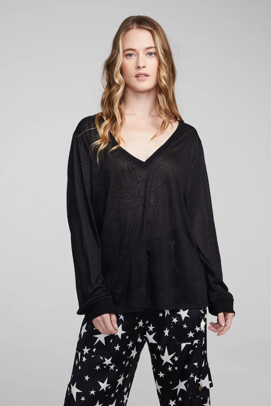 Women Chaser Brand Kara Shadow Black Long Sleeve