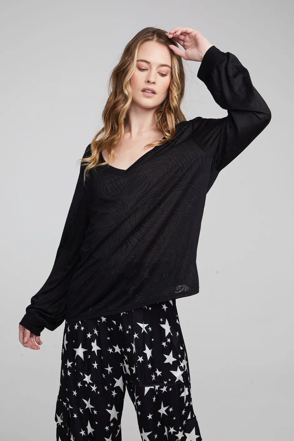 Women Chaser Brand Kara Shadow Black Long Sleeve