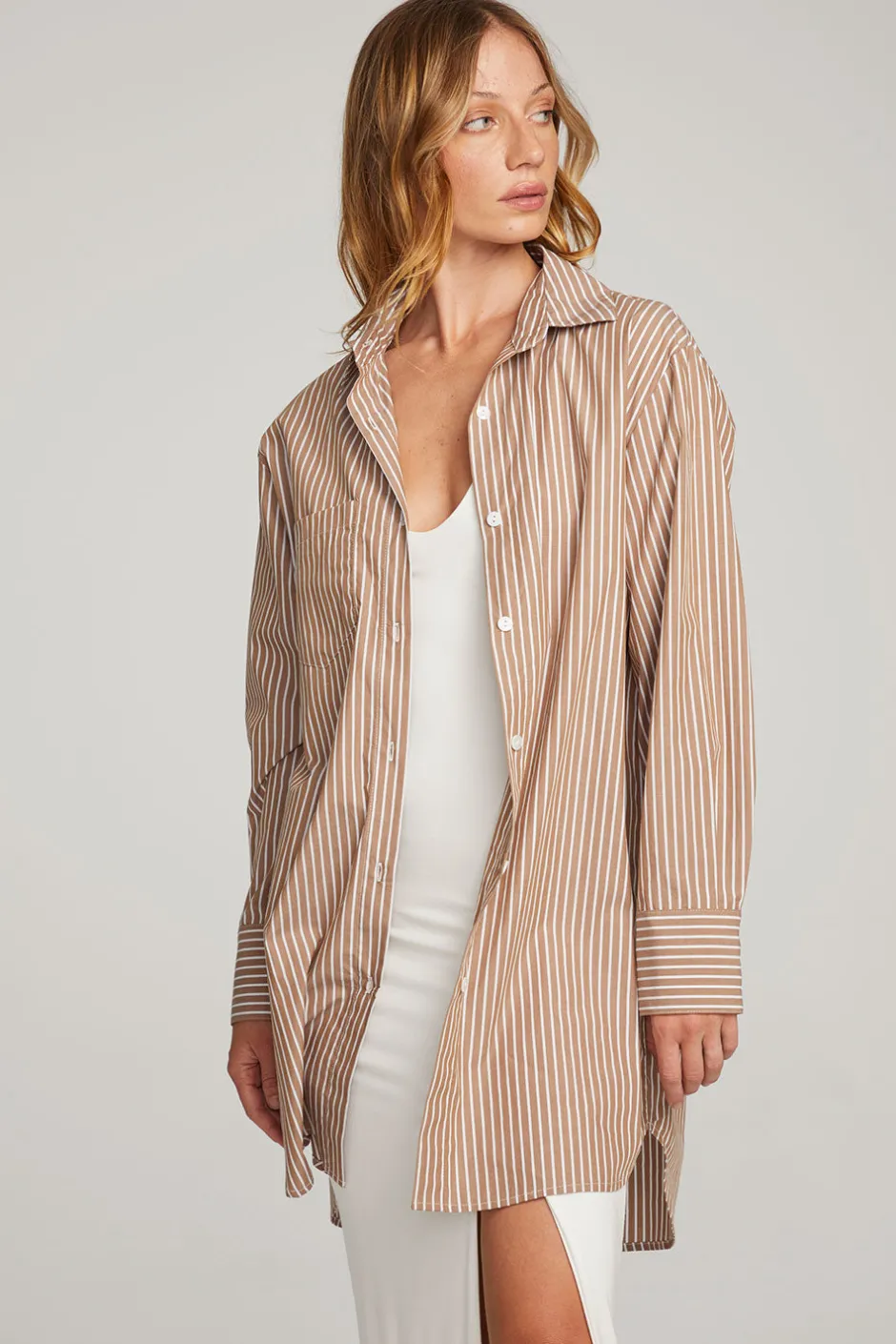 Women Chaser Brand Kerstin Whiskey Stripe Button Down