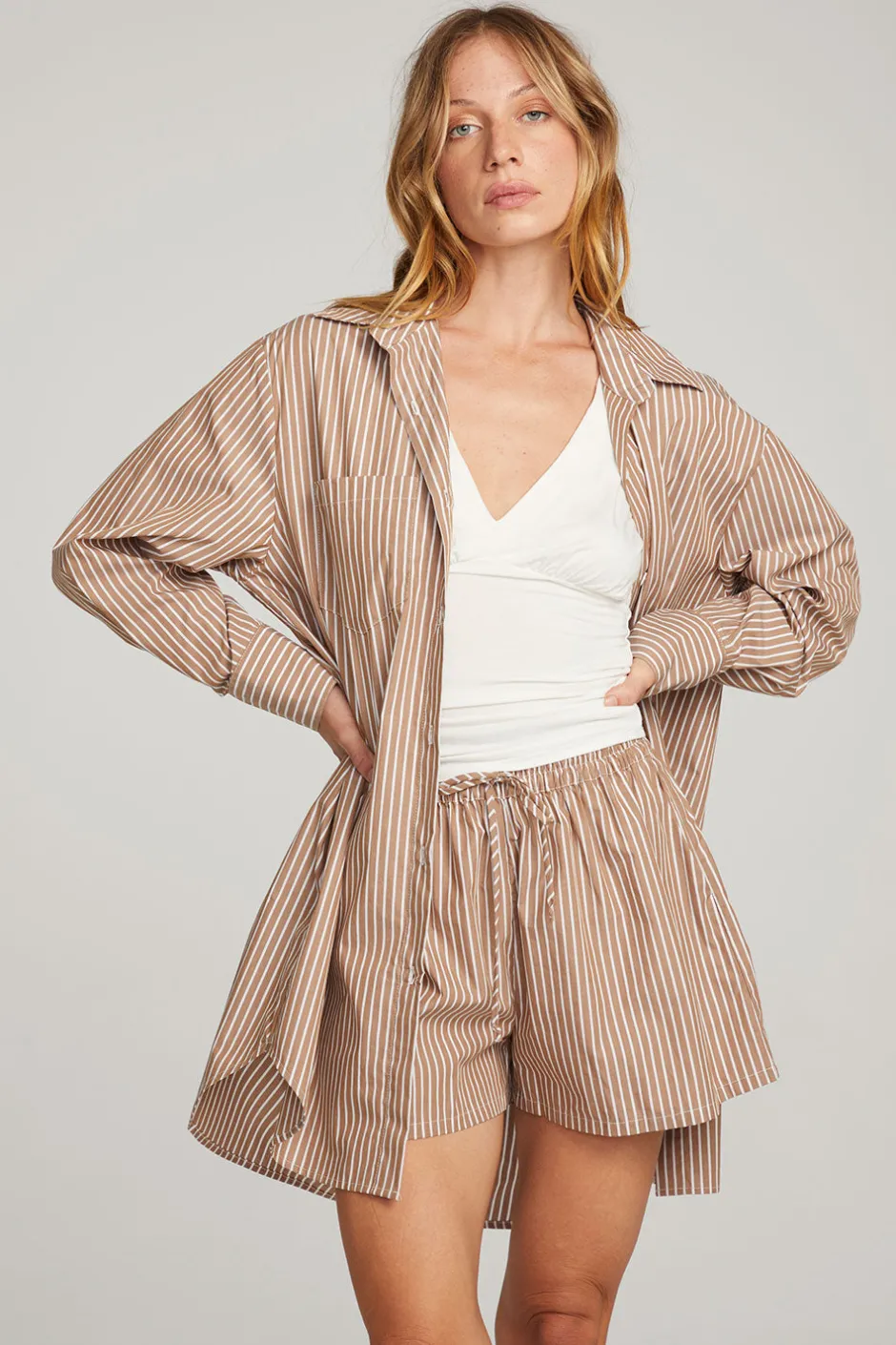 Women Chaser Brand Kerstin Whiskey Stripe Button Down