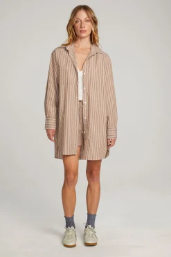 Women Chaser Brand Kerstin Whiskey Stripe Button Down