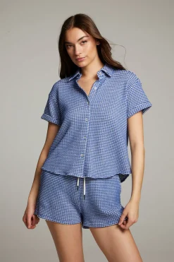 Women Chaser Brand Key West Cobalt Blue Button Down Top