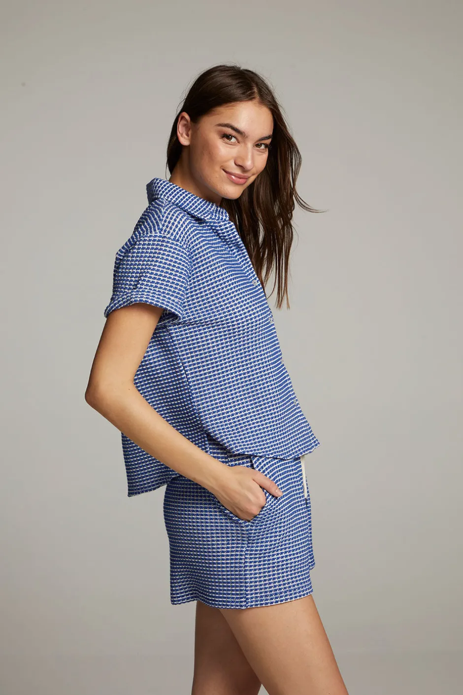 Women Chaser Brand Key West Cobalt Blue Button Down Top