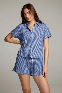 Women Chaser Brand Key West Cobalt Blue Button Down Top