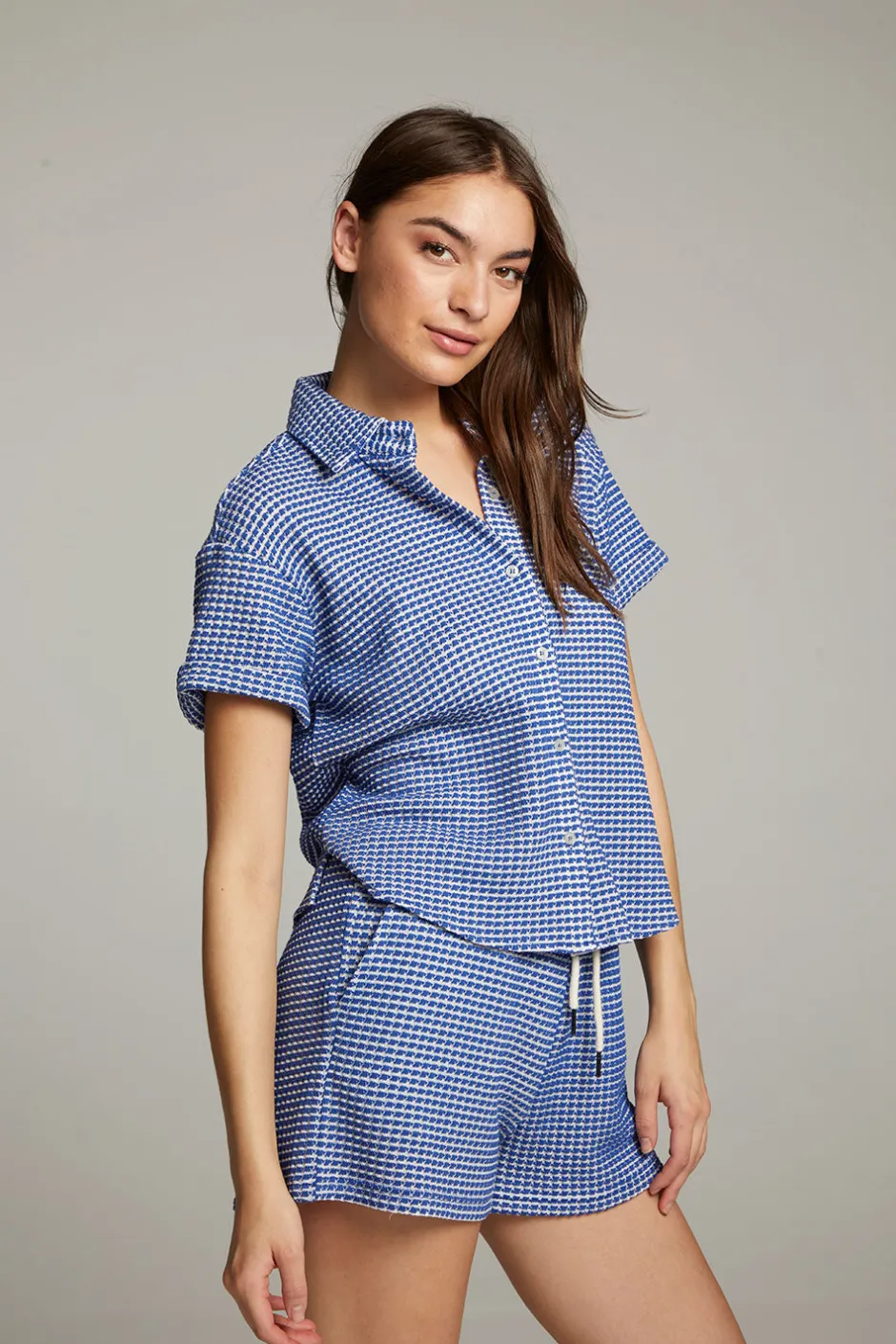 Women Chaser Brand Key West Cobalt Blue Button Down Top