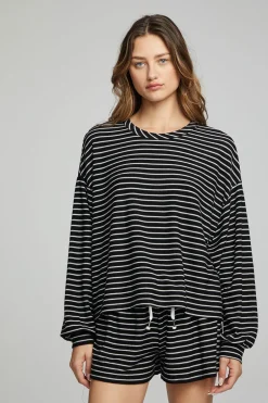 Women Chaser Brand Lesh Long Sleeve - Black And White Stripe