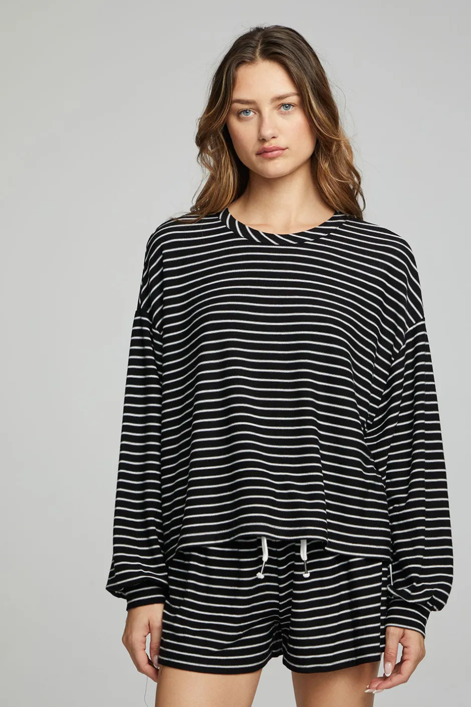 Women Chaser Brand Lesh Long Sleeve - Black And White Stripe