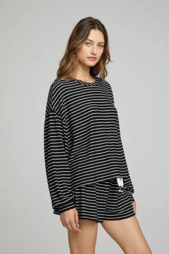 Women Chaser Brand Lesh Long Sleeve - Black And White Stripe