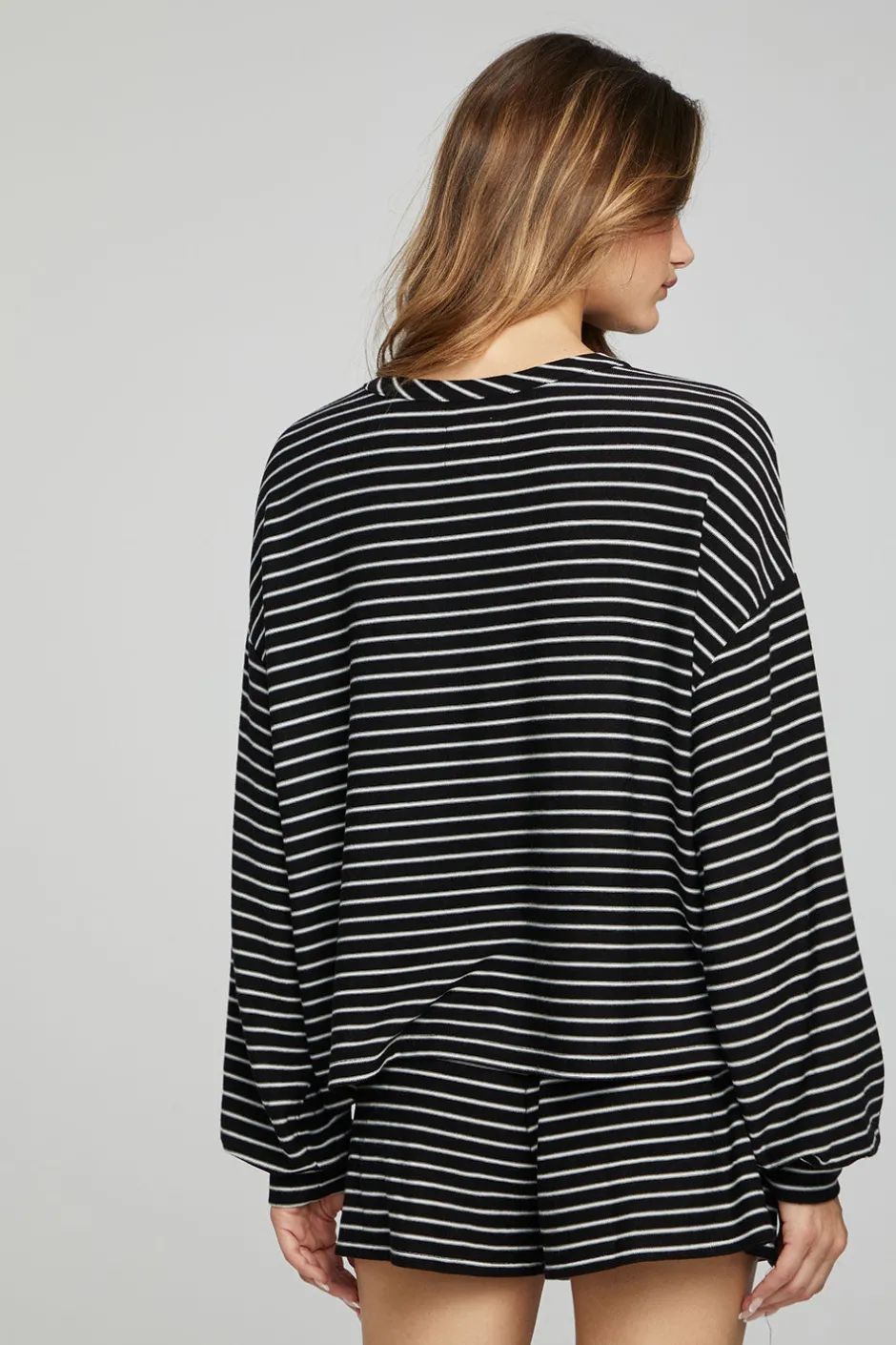 Women Chaser Brand Lesh Long Sleeve - Black And White Stripe