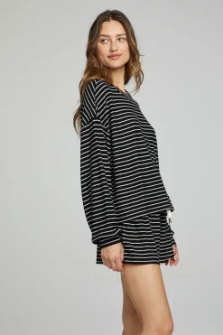 Women Chaser Brand Lesh Long Sleeve - Black And White Stripe