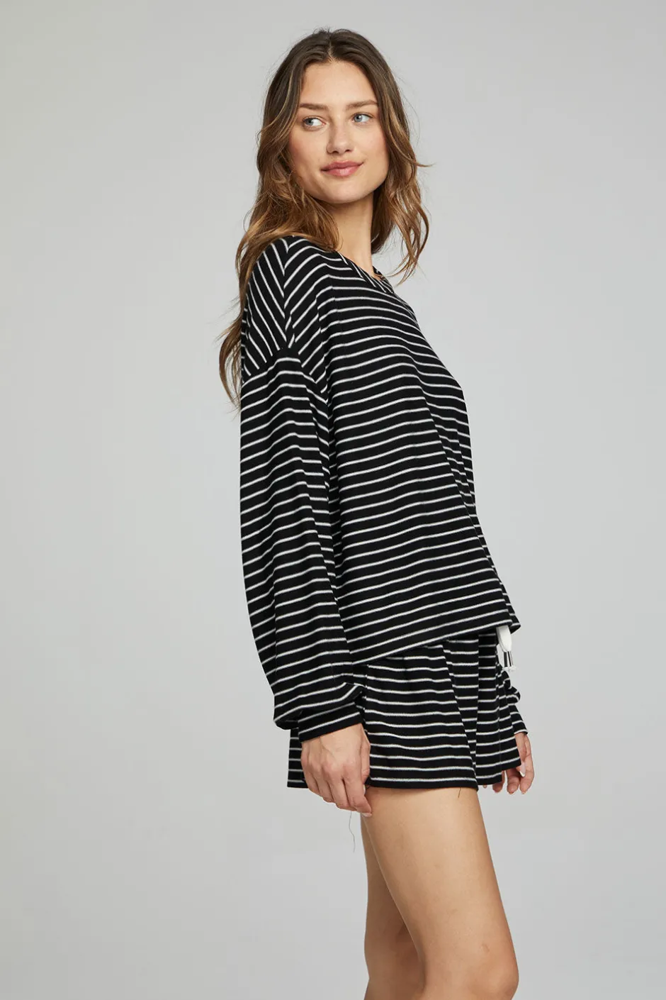 Women Chaser Brand Lesh Long Sleeve - Black And White Stripe