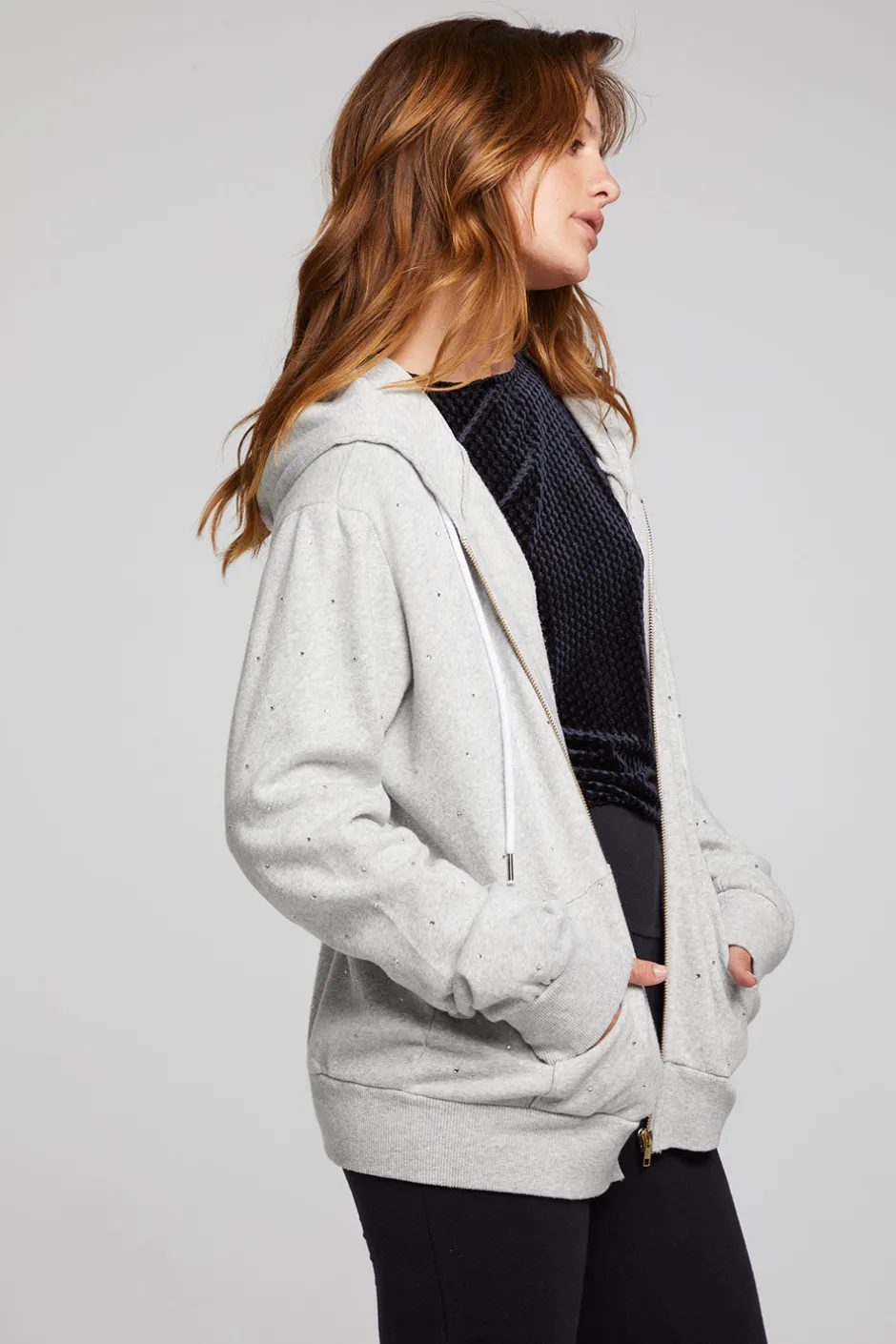 Women Chaser Brand Lex Heather Grey Zip Up Hoodie