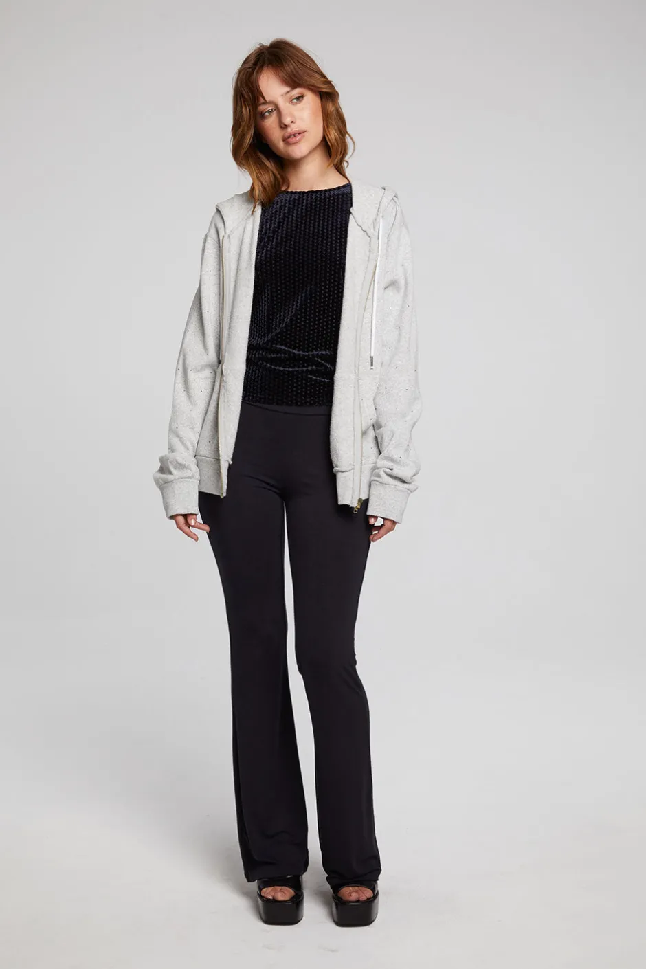 Women Chaser Brand Lex Heather Grey Zip Up Hoodie