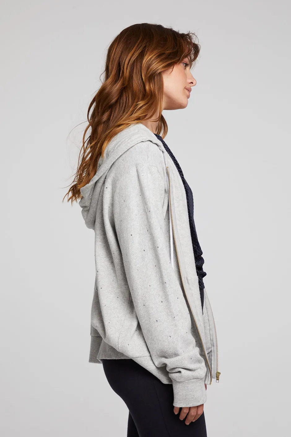 Women Chaser Brand Lex Heather Grey Zip Up Hoodie