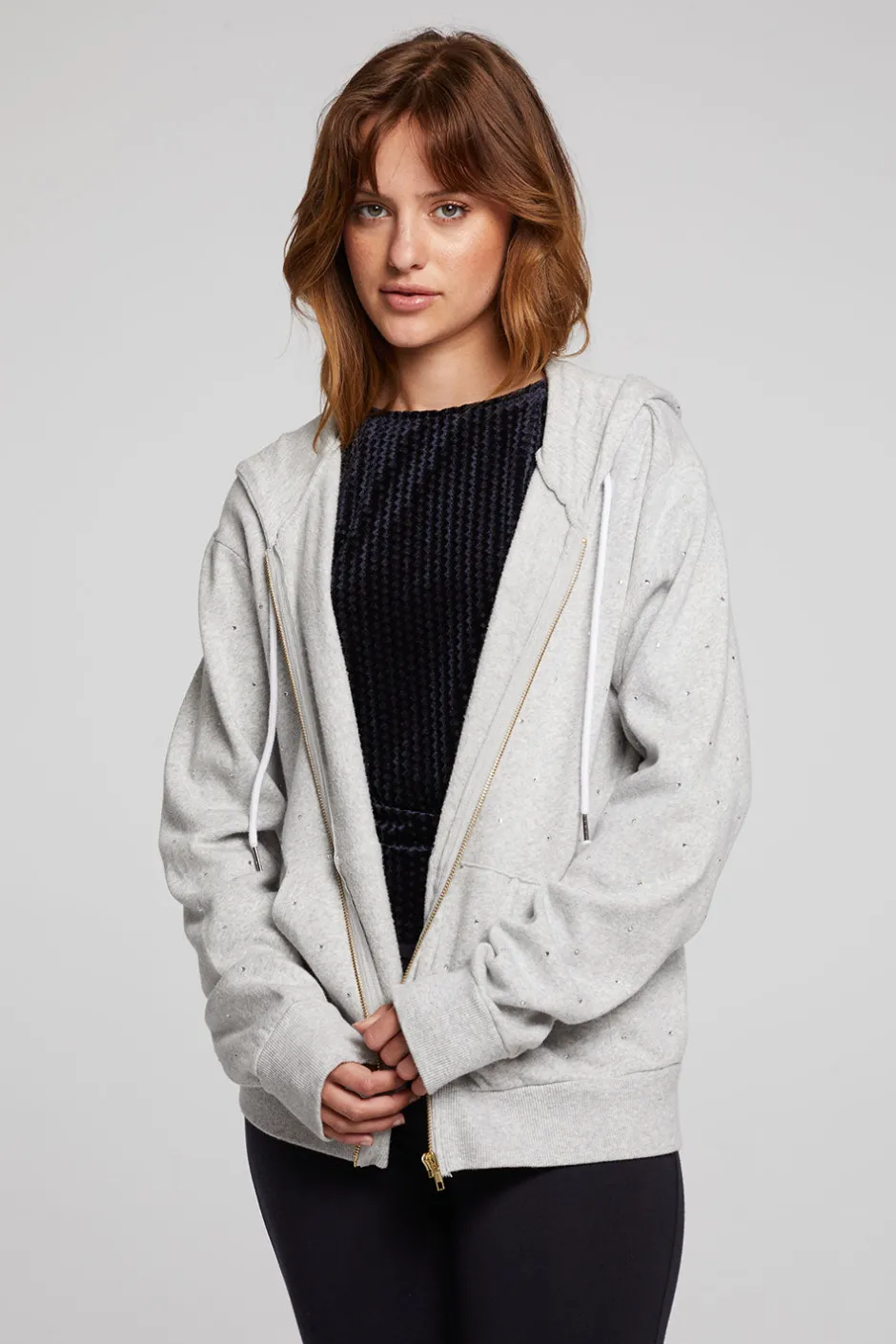 Women Chaser Brand Lex Heather Grey Zip Up Hoodie