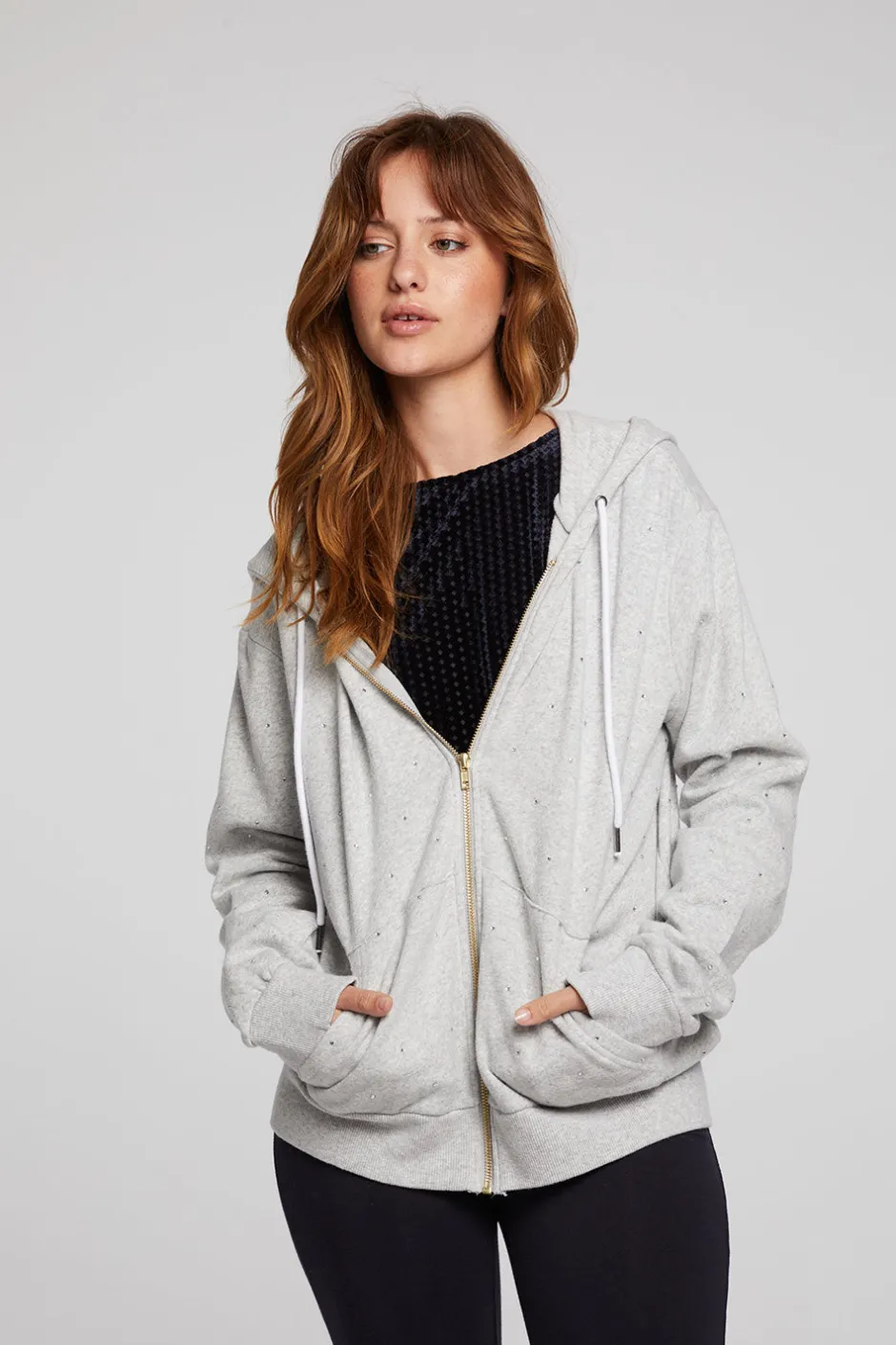 Women Chaser Brand Lex Heather Grey Zip Up Hoodie
