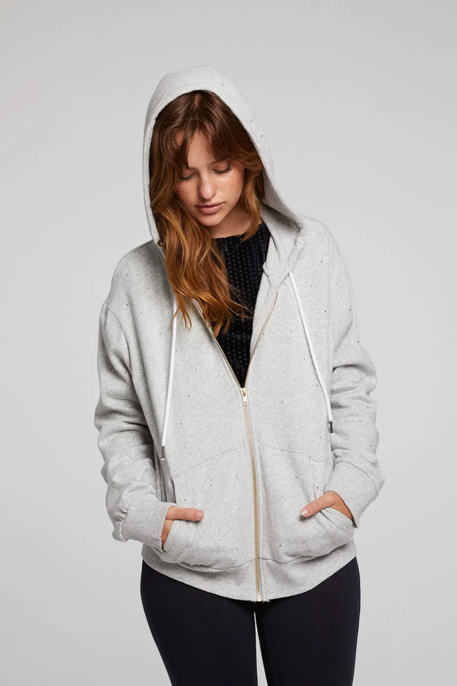 Women Chaser Brand Lex Heather Grey Zip Up Hoodie
