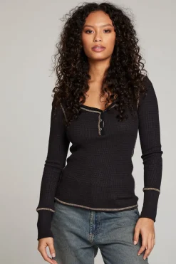 Women Chaser Brand Licorice Long Sleeve Henley