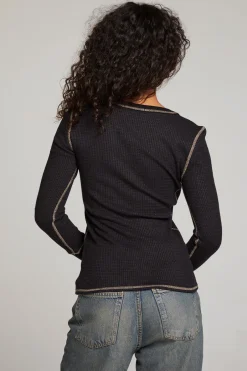 Women Chaser Brand Licorice Long Sleeve Henley
