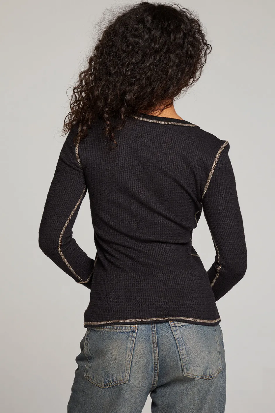 Women Chaser Brand Licorice Long Sleeve Henley