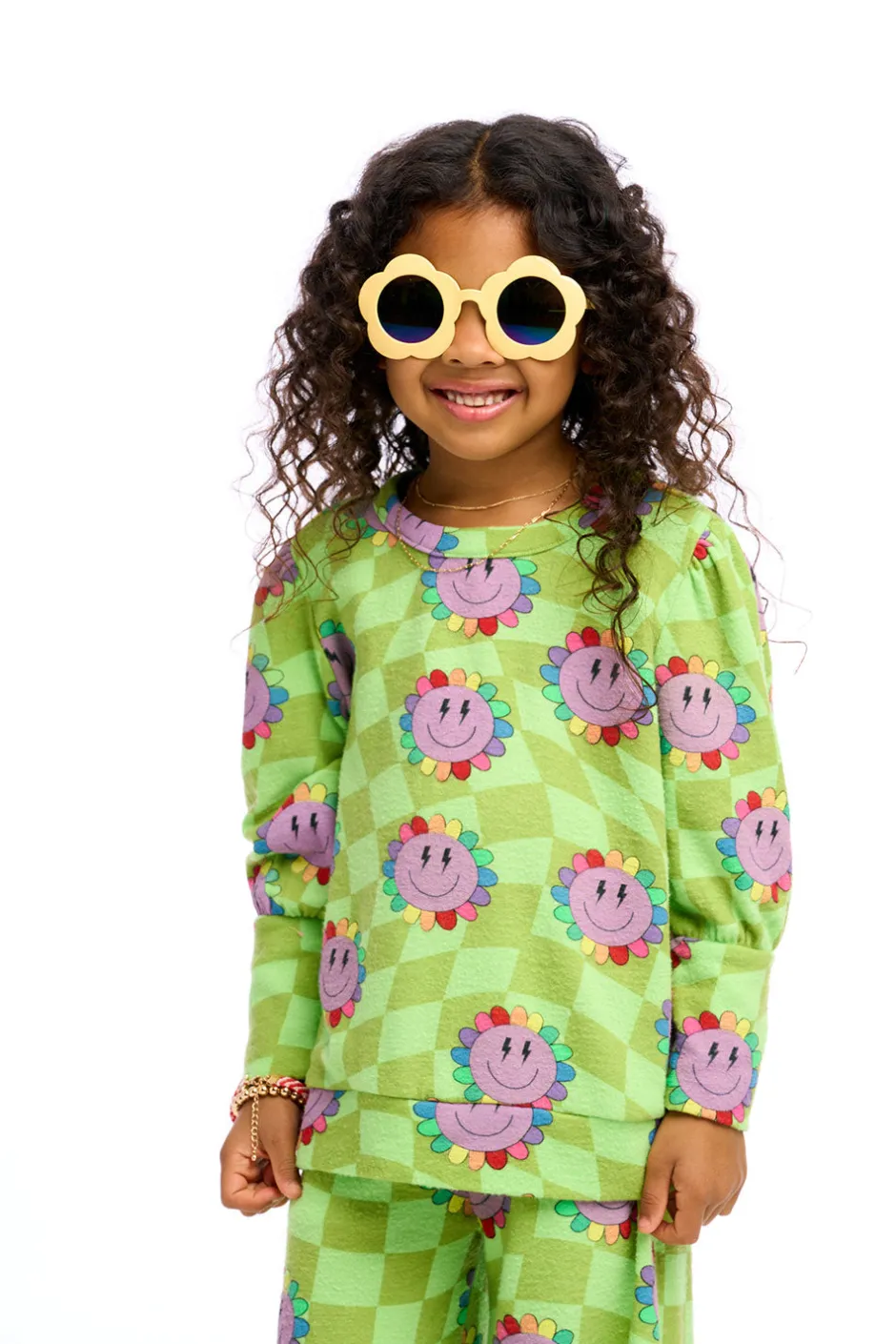 Kids Chaser Brand Lime Checkered Daisy