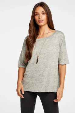 Women Chaser Brand Linen Jersey Cropped Short Sleeve Boxy Hi Lo Tee