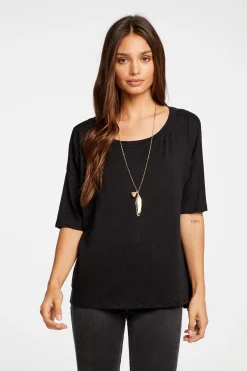 Women Chaser Brand Linen Jersey Cropped Short Sleeve Boxy Hi Lo Tee