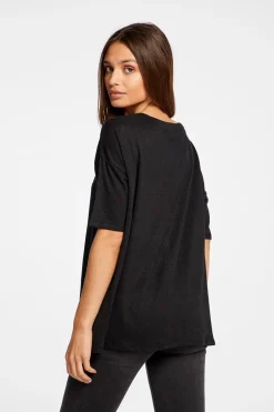 Women Chaser Brand Linen Jersey Cropped Short Sleeve Boxy Hi Lo Tee