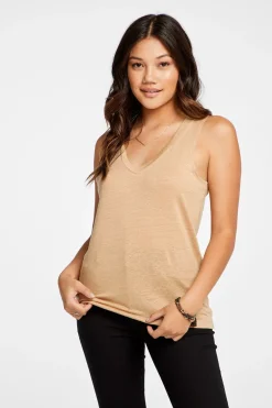 Women Chaser Brand Linen Jersey V Neck Muscle Tank