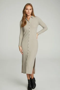 Women Chaser Brand Long Sleeve Button Down Collar Dress