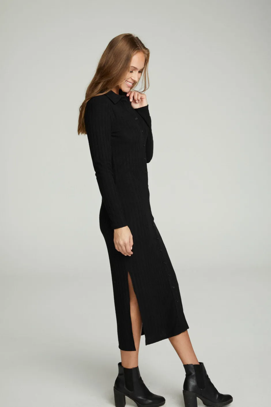 Women Chaser Brand Long Sleeve Button Down Collar Dress