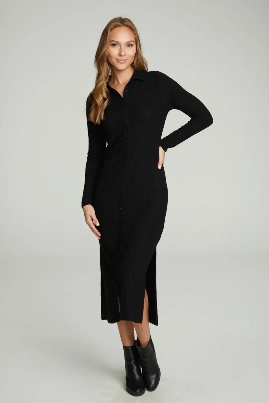 Women Chaser Brand Long Sleeve Button Down Collar Dress
