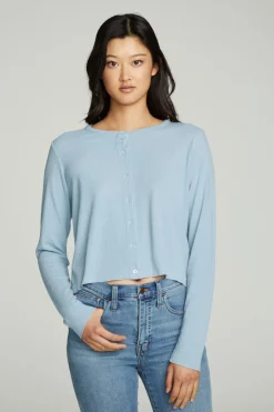 Women Chaser Brand Long Sleeve Button Down Semi Cropped Tee