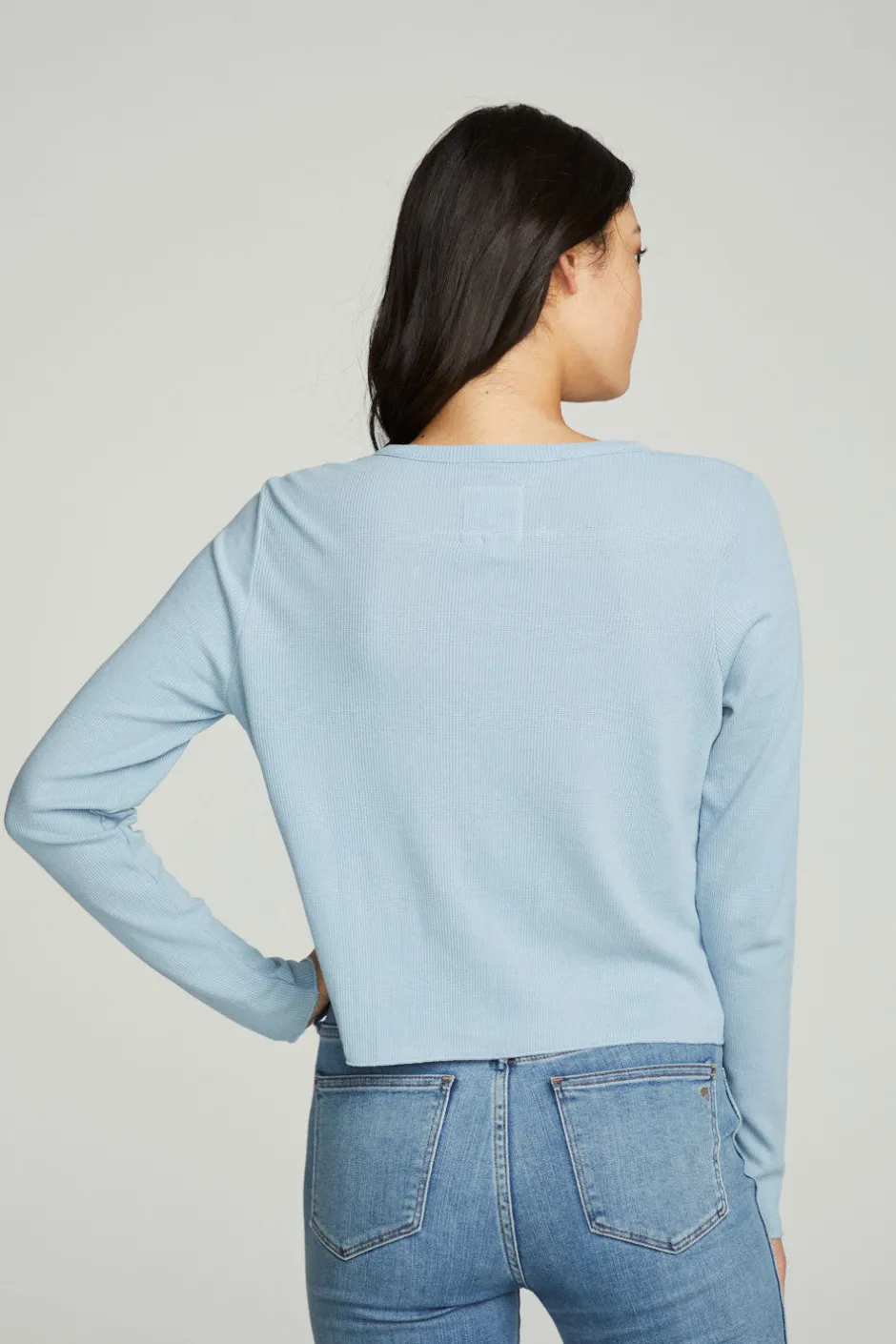 Women Chaser Brand Long Sleeve Button Down Semi Cropped Tee