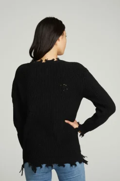 Women Chaser Brand Long Sleeve Crew Neck Deconstructed Sweater Pullover