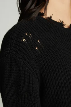 Women Chaser Brand Long Sleeve Crew Neck Deconstructed Sweater Pullover