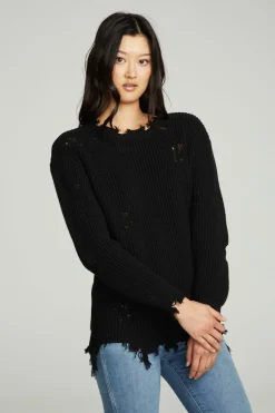 Women Chaser Brand Long Sleeve Crew Neck Deconstructed Sweater Pullover
