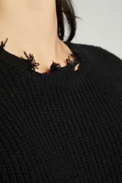 Women Chaser Brand Long Sleeve Crew Neck Deconstructed Sweater Pullover